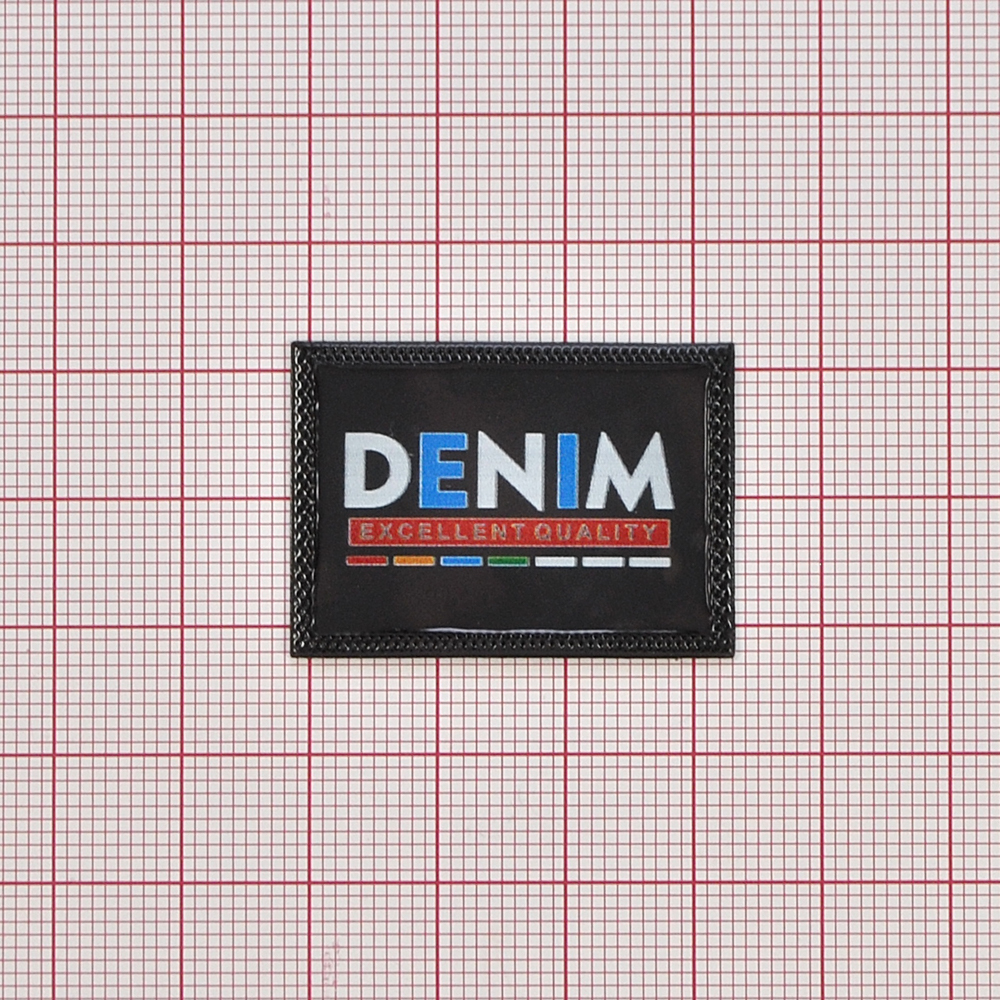 Лейба резиновая DENIM 3,5*2,5см, черный, белый, красный, синий, шт. Лейба Резина