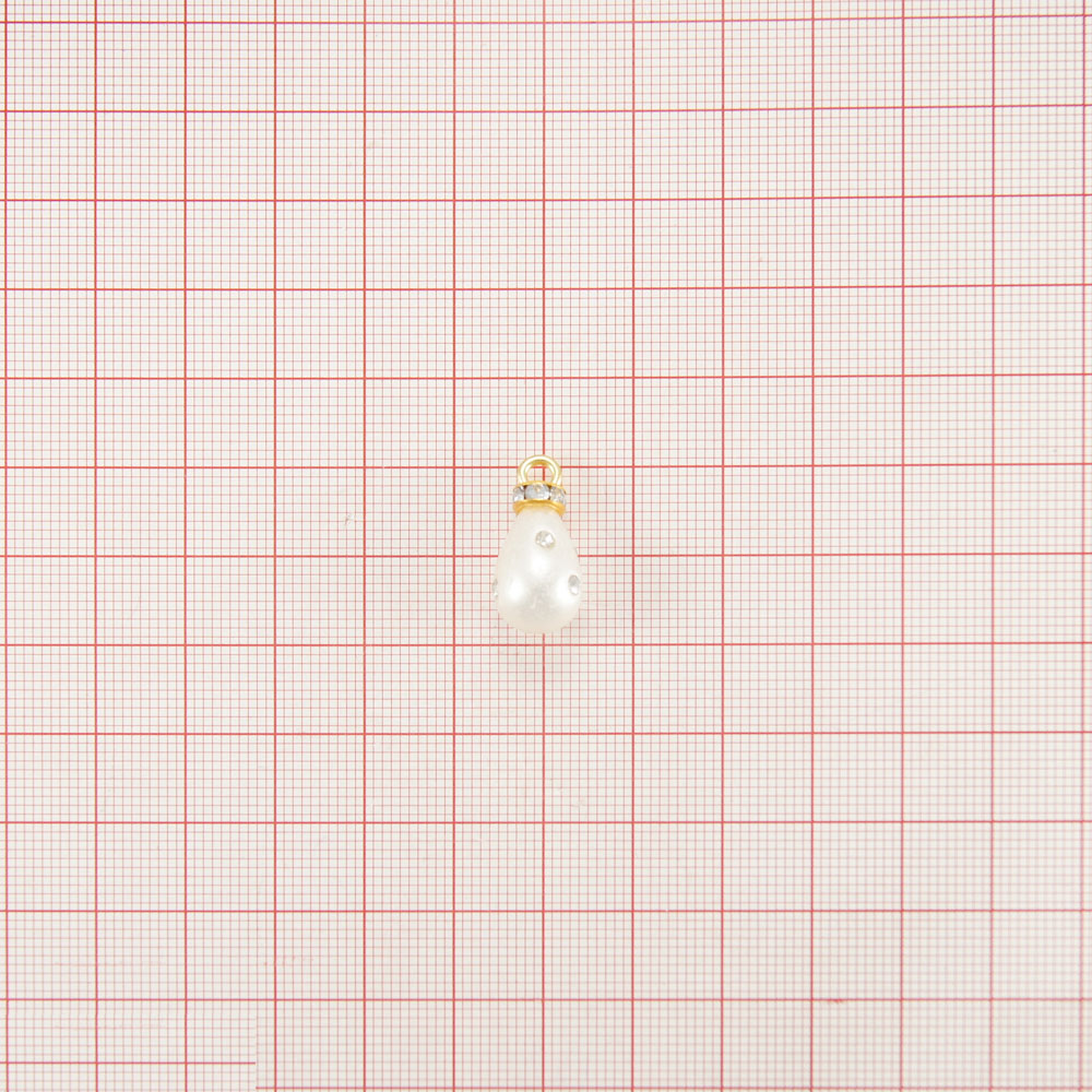 Подвеска Фонарик 10*20мм капля жемчуг белый с камнем, GOLD, шт. Подвески