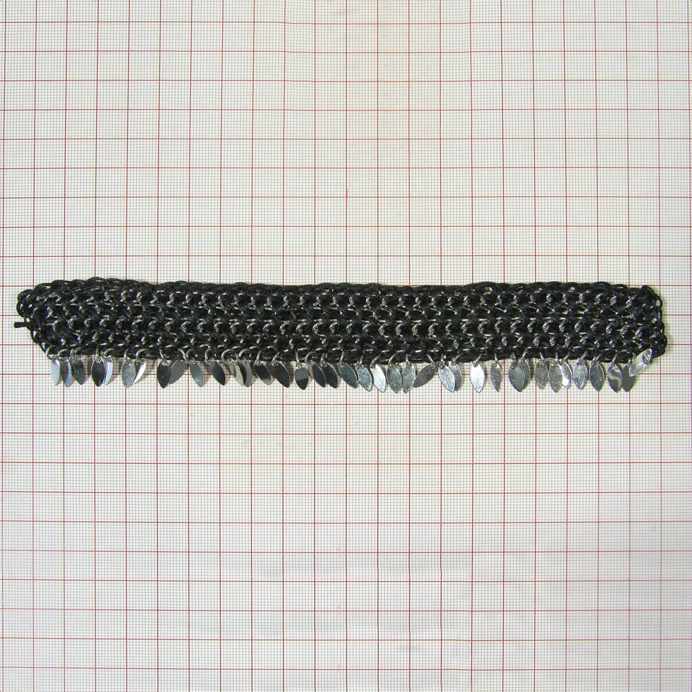 Декор металл пришивной Сороконожка-подвески 28*210мм NIKEL, черная нить. Декор Металл Пришивной