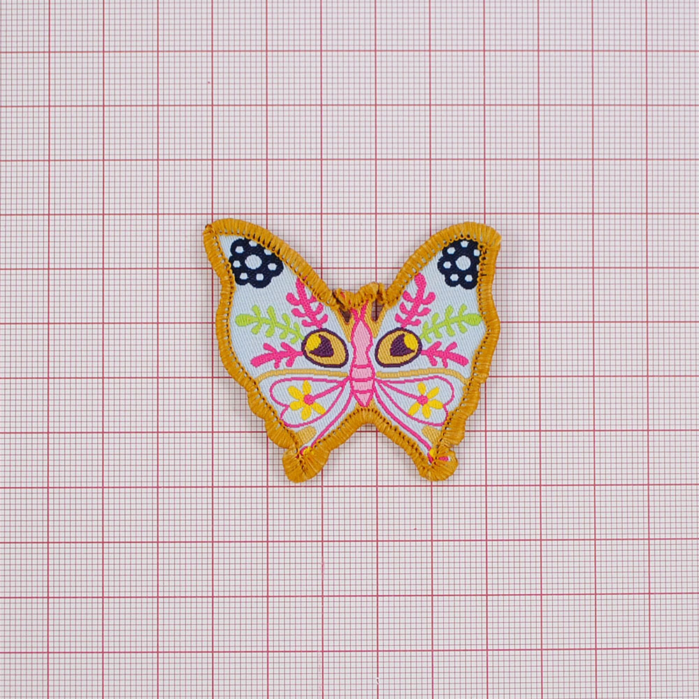 Нашивка тканевая Бабочка голубая 54х46мм с оверлоком /atkisatin/, шт. Нашивка Детская