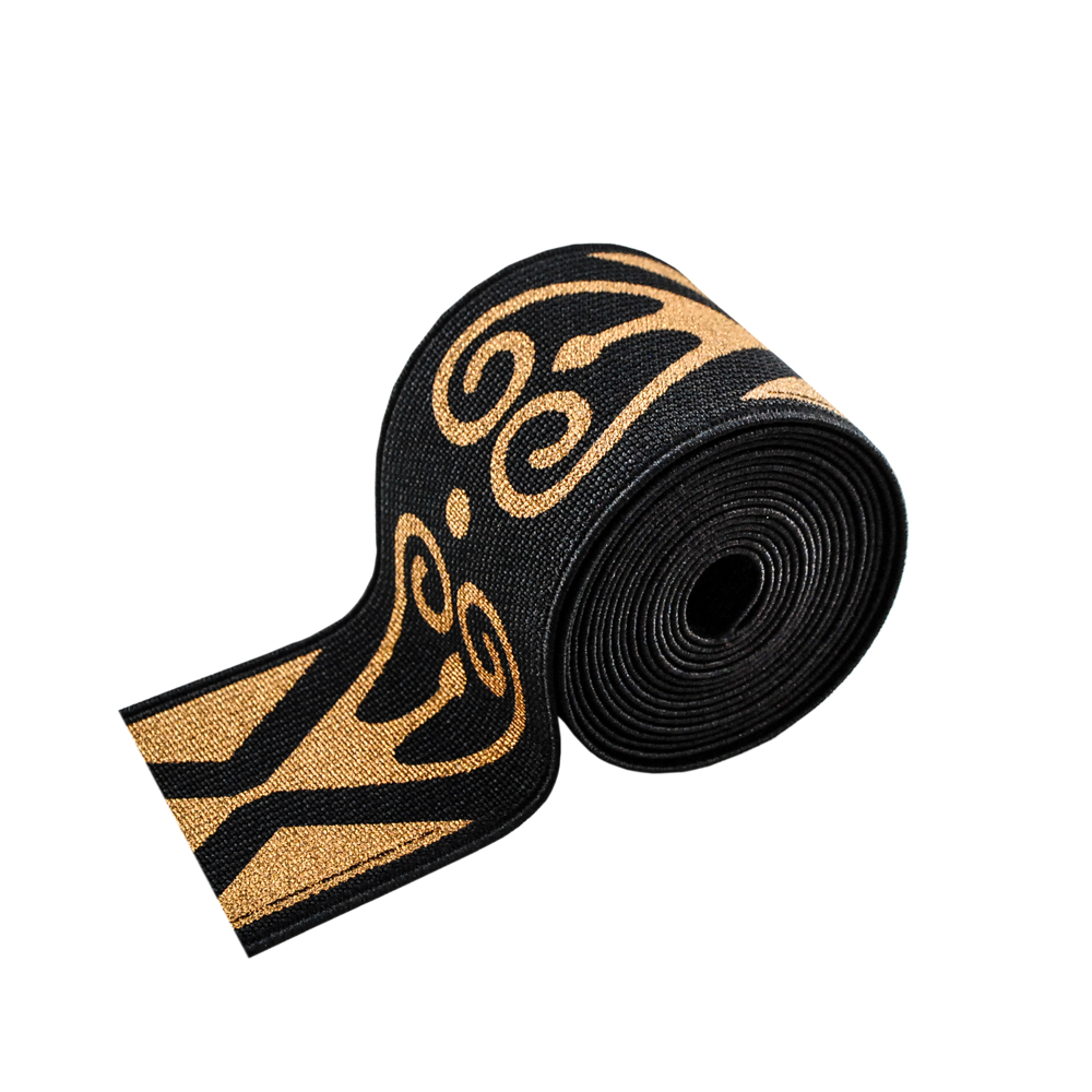 Резинка №39, 5см, черная, Дорожка, золото, ярд. Резинка