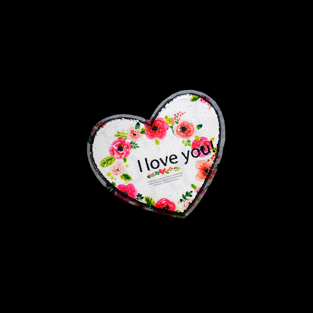 Аппликация пришивная пайетки Сердце I love you 21*18см белый, красный, зеленый, шт. Аппликации Пришивные Пайетки