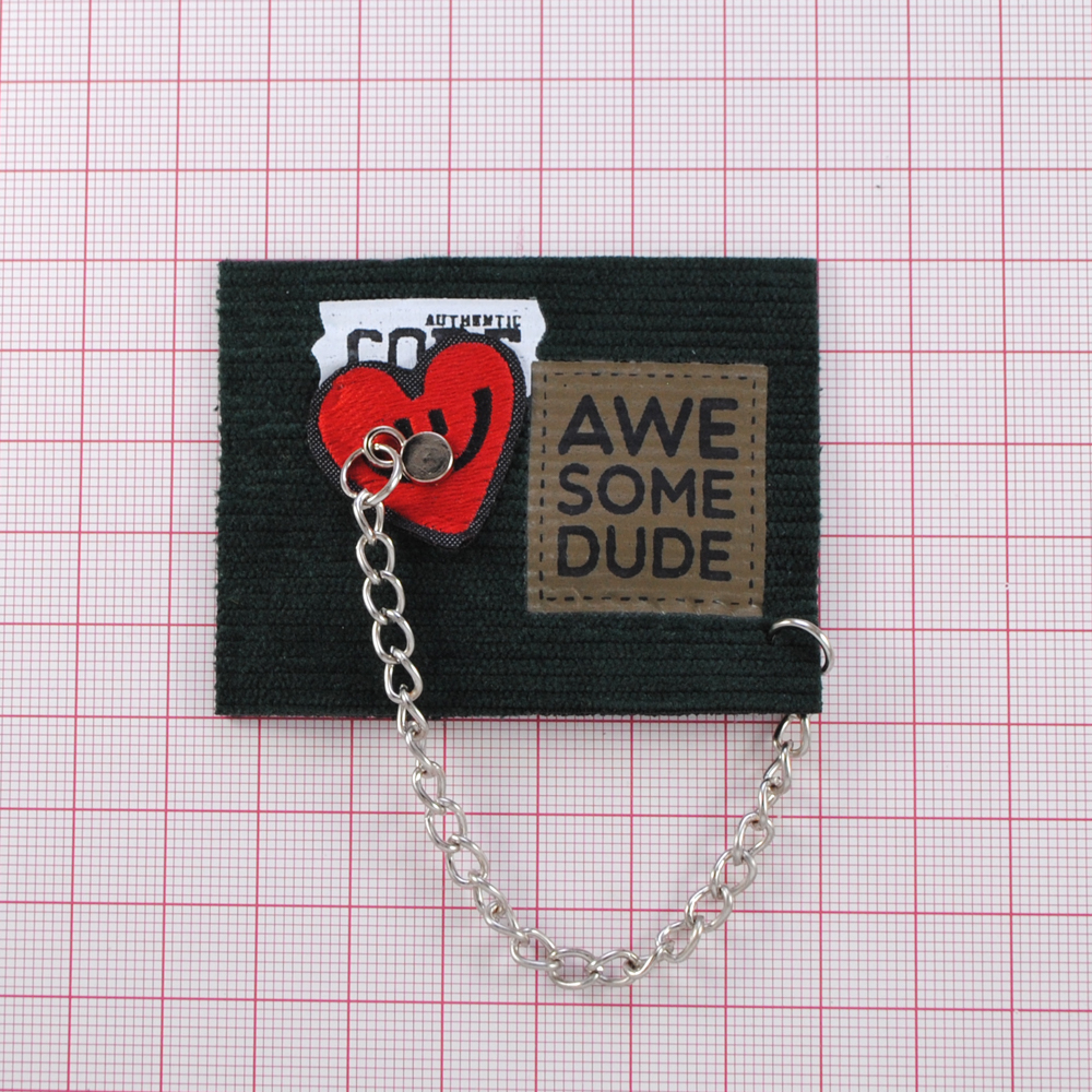 Лейба ткань., Сердечко-смайлик 6,5*5см, зел., бел., кр., цепь, шт. Лейба Ткань