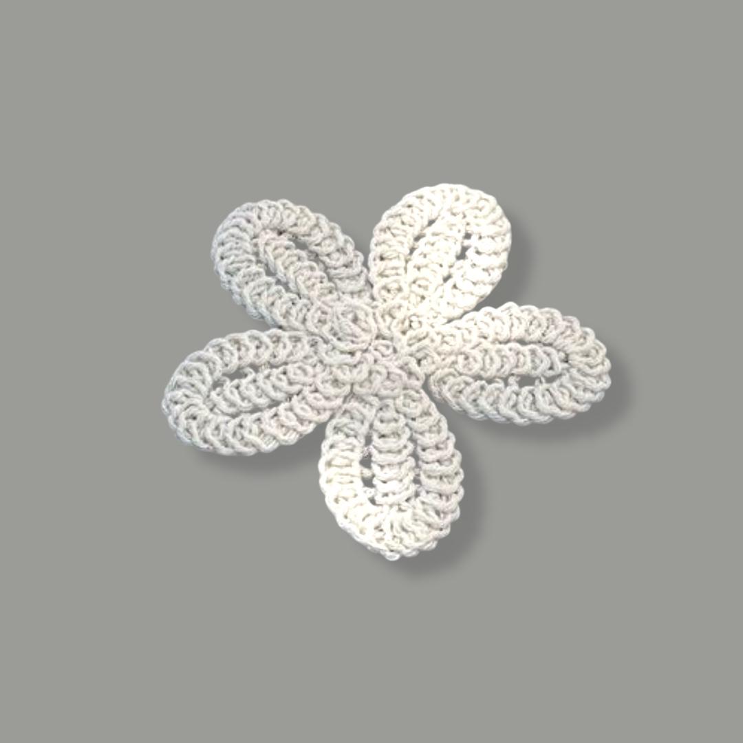 Аппликация тк. приш. Цветок вязаный (под мешковину) ***см, маленький, шт. Аппликации Пришивные Кружевные Вязаные