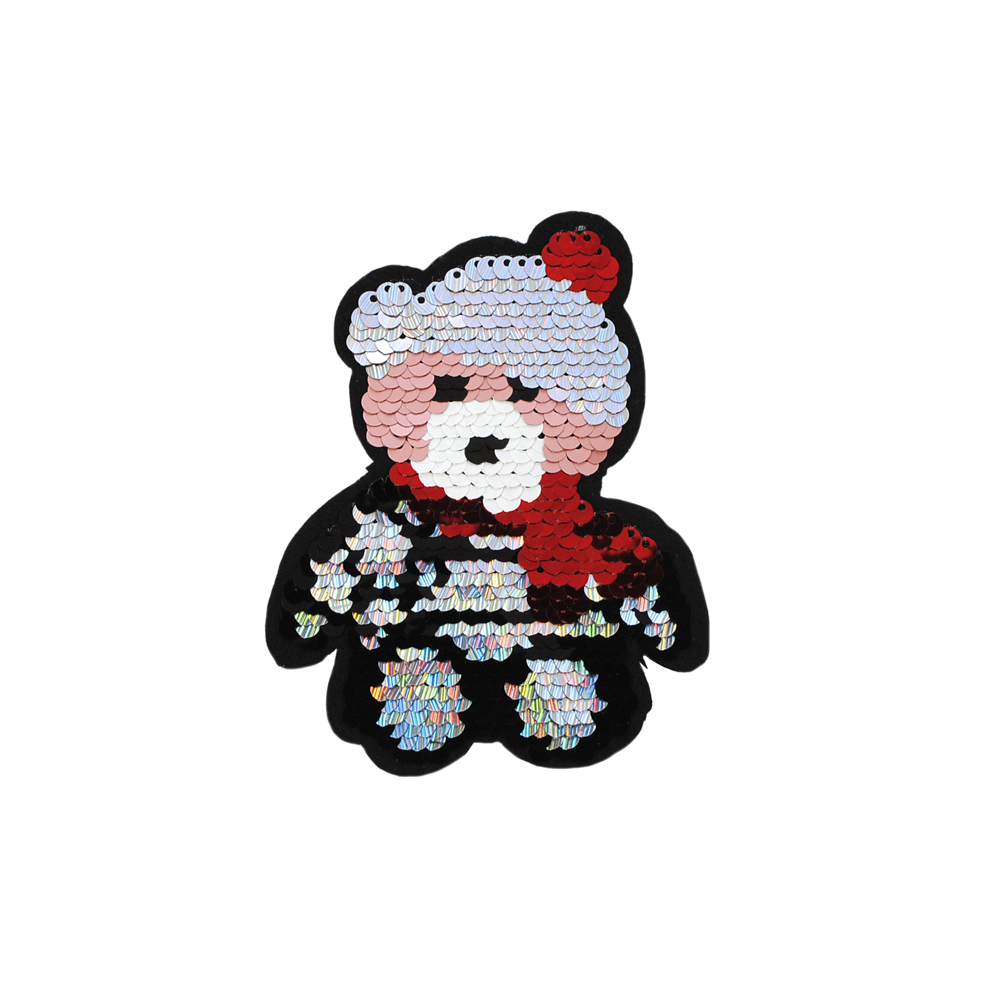 Аппликация клеевая пайетки двусторонняя Медведь 11,5*9см, черный, белый, красный, пудра, серебро, хамелеон, шт. Аппликации клеевые Пайетки