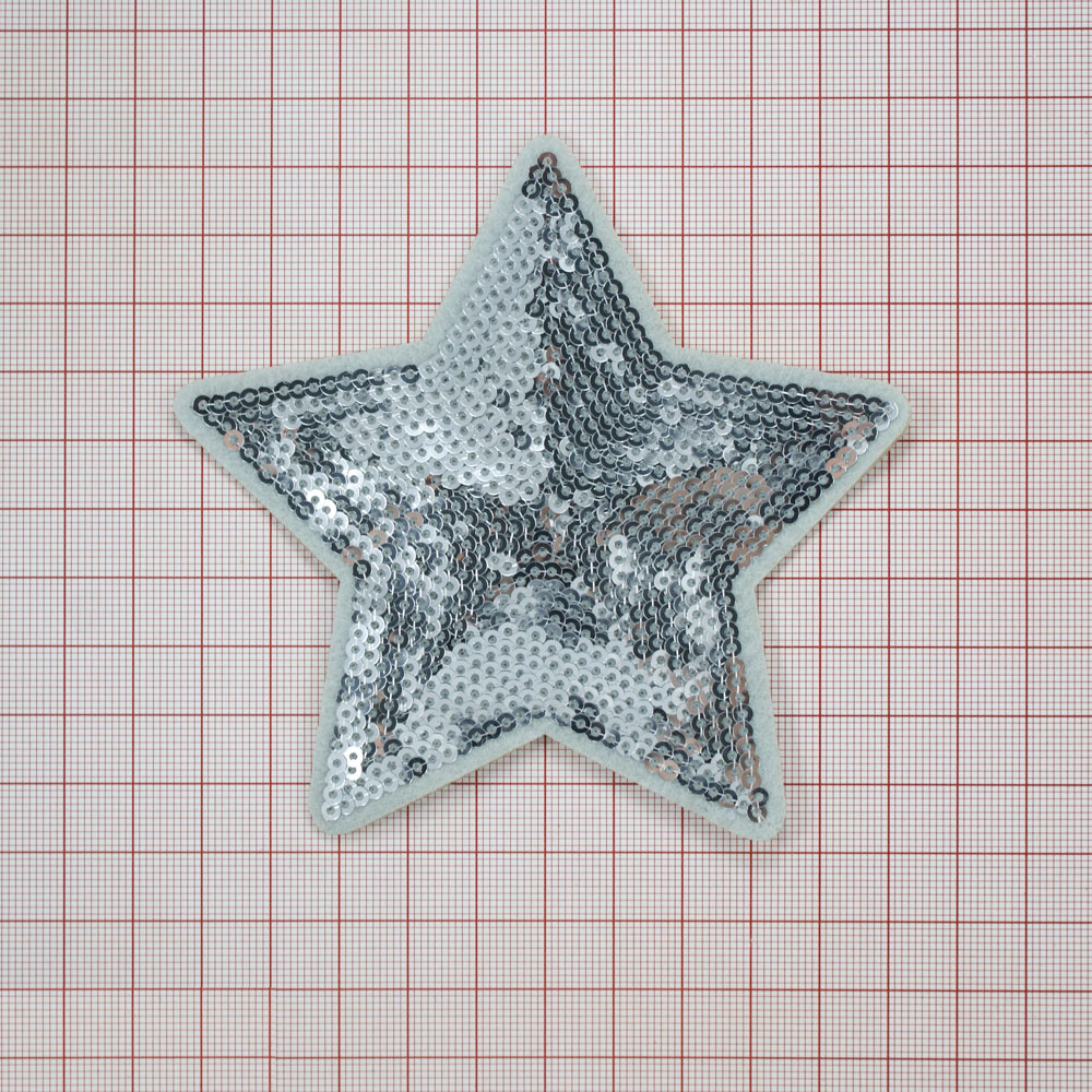 Аппликация клеевая пайетки Звезда 10*10см белый, серебряный, шт. Аппликации клеевые Пайетки