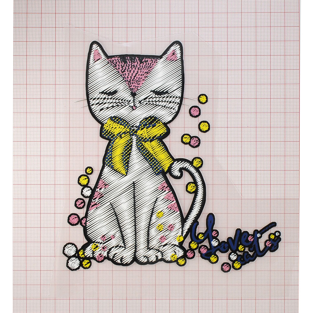 Термоаппликация Кот, бант желтый 16*15см, белый, розовый, желтый, шт. Термопереводки Детские