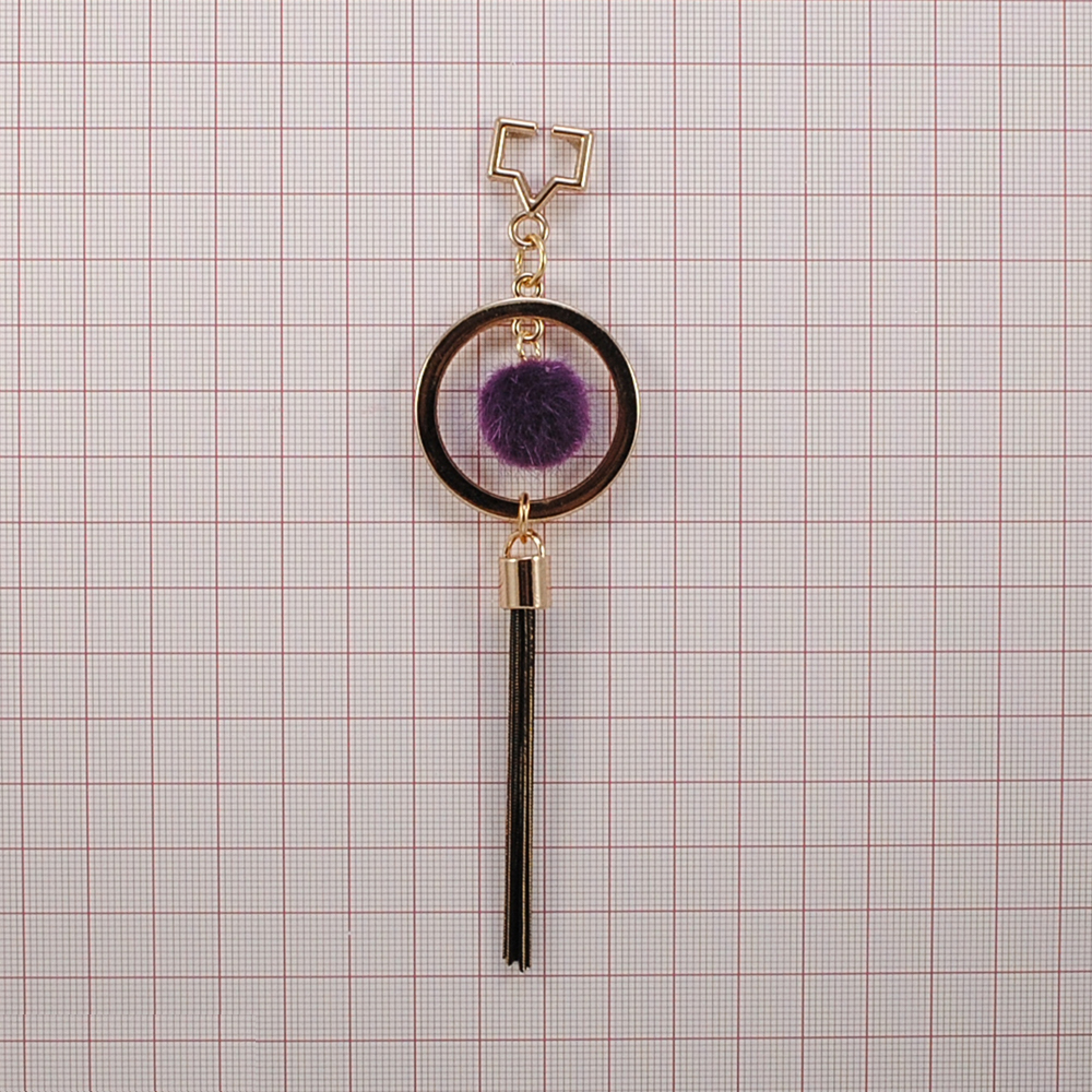 Подвеска металлическая с мехом Круг 3,9*12,8см, золото и сиреневый мех, шт. Подвески