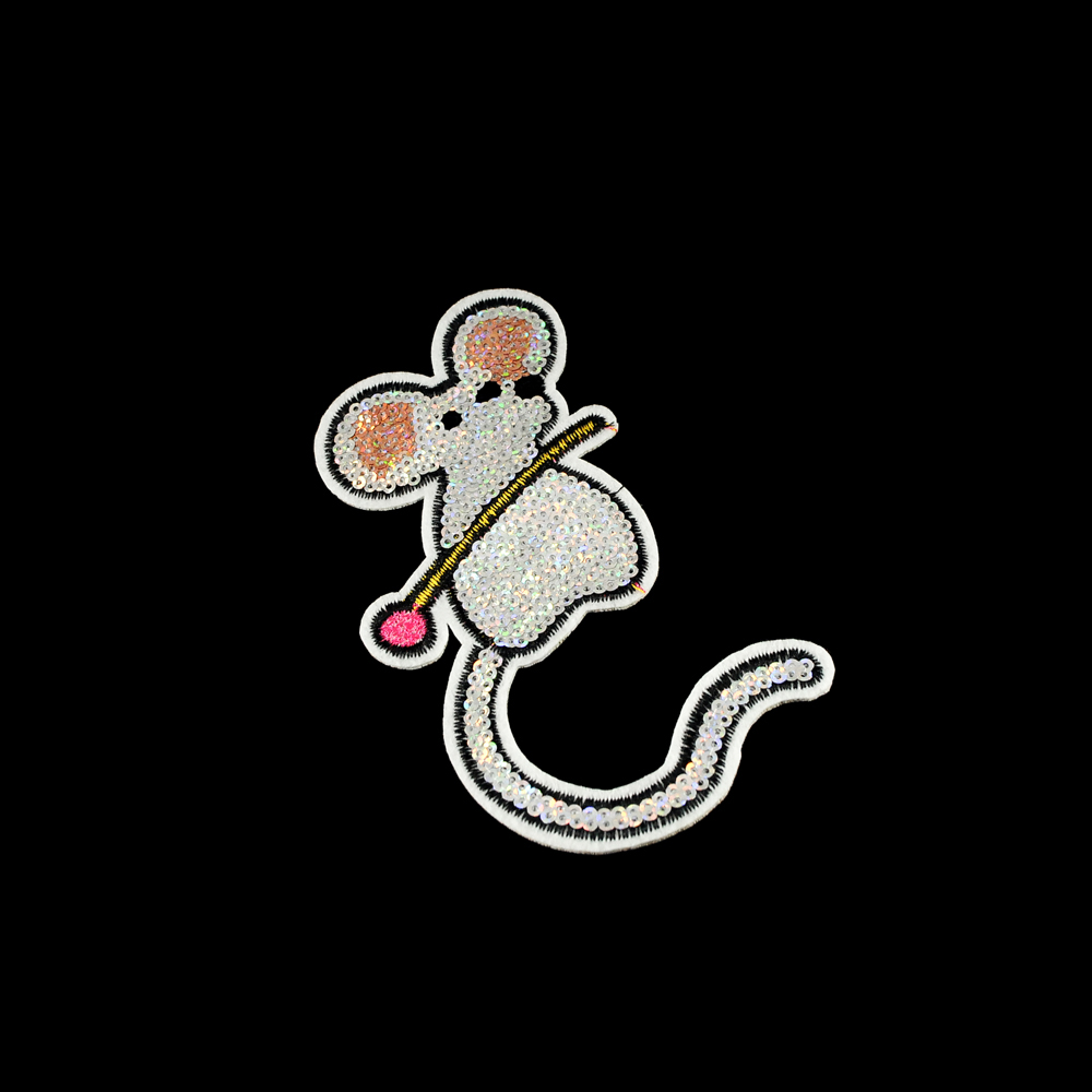 Аппликация клеевая пайетки Мышь с иглой 13*7см желтый, серебро, розовый, шт. Аппликации клеевые Пайетки