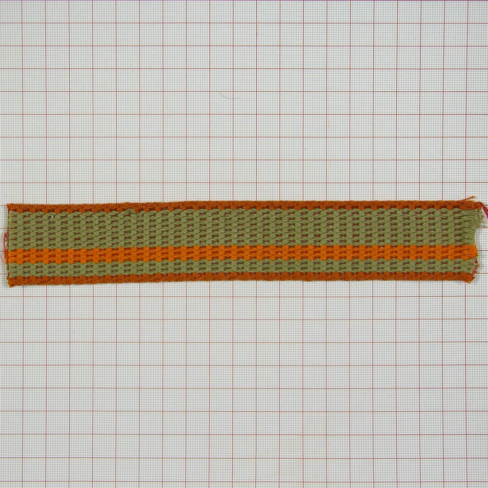 Тесьма ременная 3,5см хаки, оранжевая полоса, м. Тесьма Сумочная, Ременная
