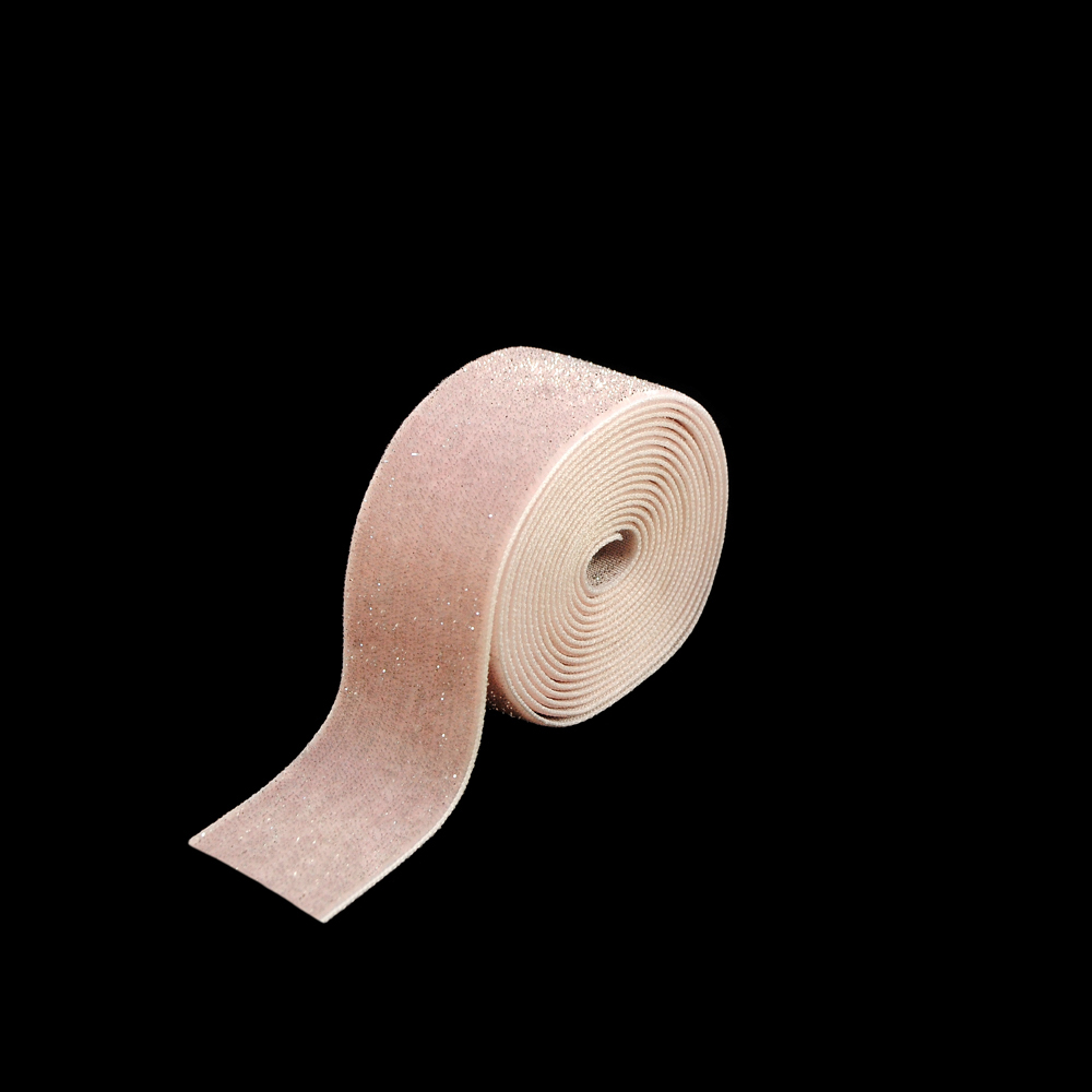Тесьма люрекс 2,5см, бледно-розовый, бледно-розовый люрекс, 100ярд. Тесьма