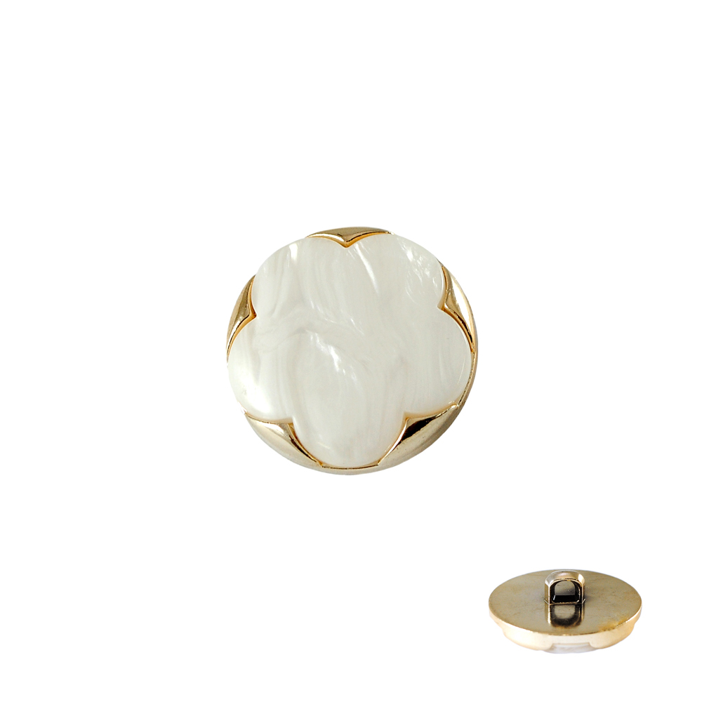 Пуговица пластиковая на ножке 30мм Пятилистник перламутр, золото окантовка, шт. Пуговица Пластик