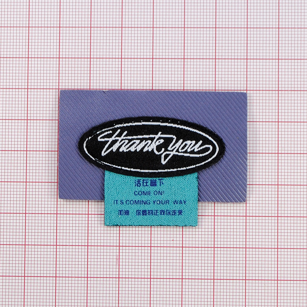 Лейба ткань Thank you, 6*4,4см, чёрный,  светло-фиолетовый, голубой, флажок, шт. Лейба Ткань