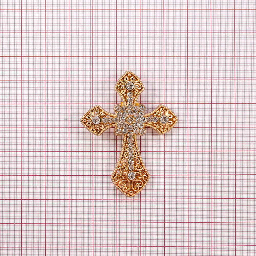 Краб металл 9378 Крест 53*42мм GOLD, белые камни, шт. Крабы Металл Геометрия Декор