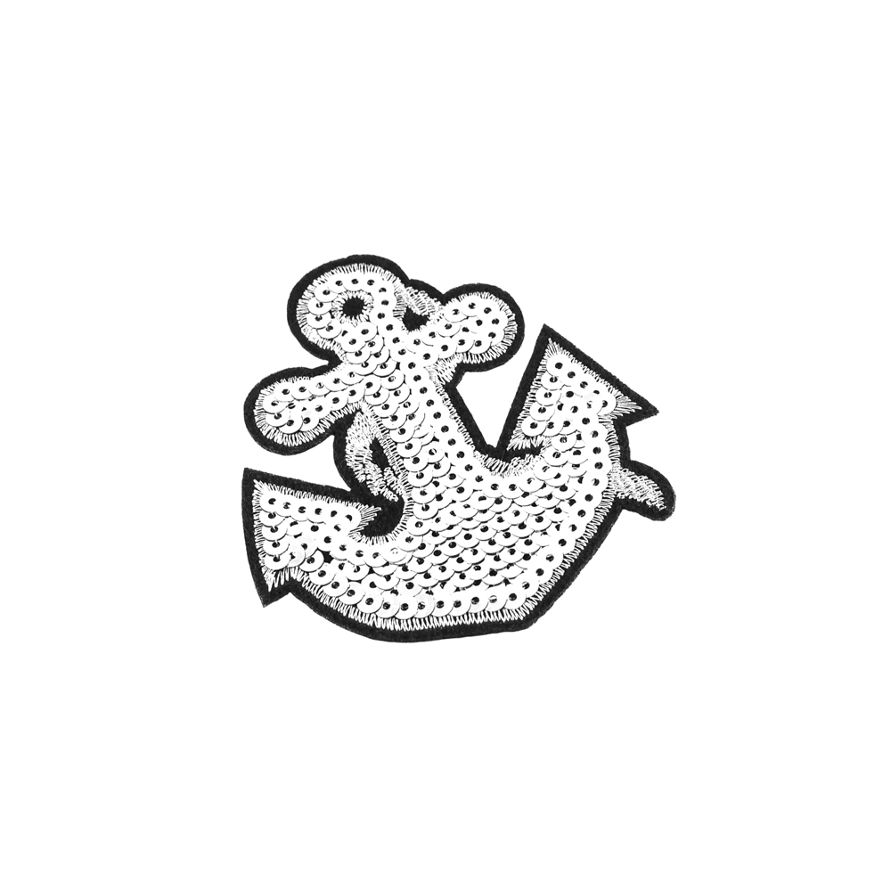 Аппликация клеевая пайетки Якорь 9,5*8,5см серебро, шт. Аппликации клеевые Пайетки