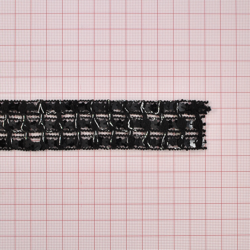 Тесьма пайет. 3,3см № 5/черный, фигур/10м. Тесьма Разное