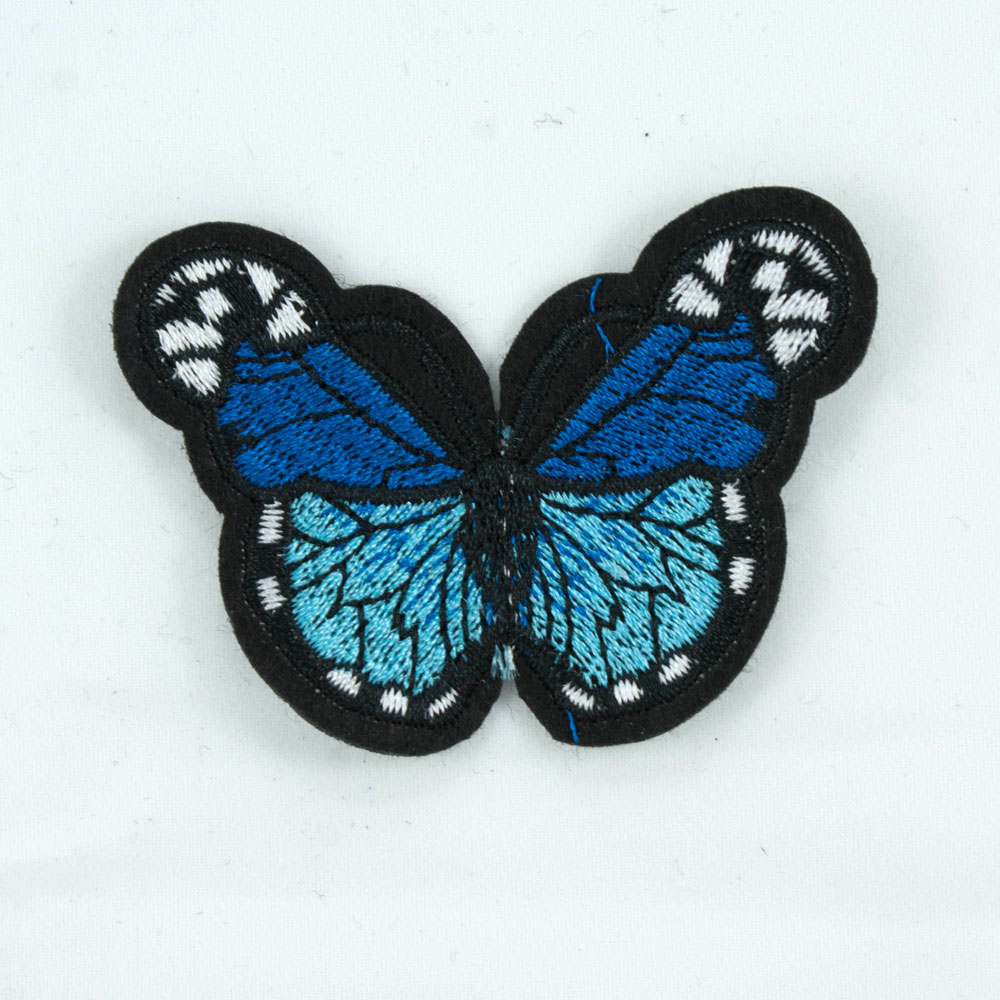 Аппликация клеевая вышитая Бабочка Морфо 6,8*4,8см, синий, голубой, белый, черный. Аппликации клеевые Вышивка