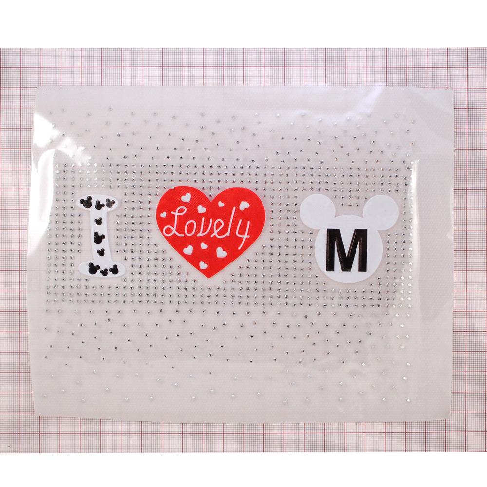 Термоаппликация стразы металл I lovely M Микки, 14*18см, белый, черный, красный, никель, шт. Аппликации клеевые Рисунки из страз