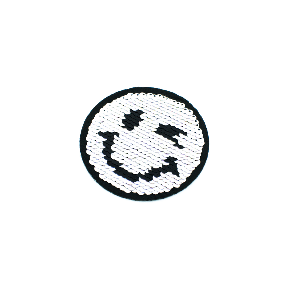 Аппликация клеевая пайетки двусторонняя Подмигивающий смайл 9*9см розовый хамелеон / серебро пайетки, шт. Аппликации клеевые Пайетки