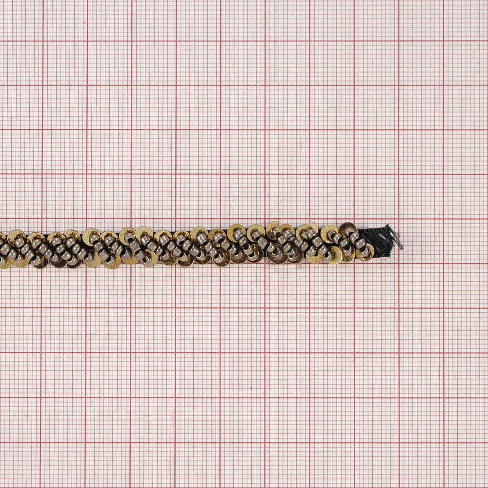 Тесьма Жгут из бисера и пайеток 0,6см, черный, золотой, ярд. Тесьма
