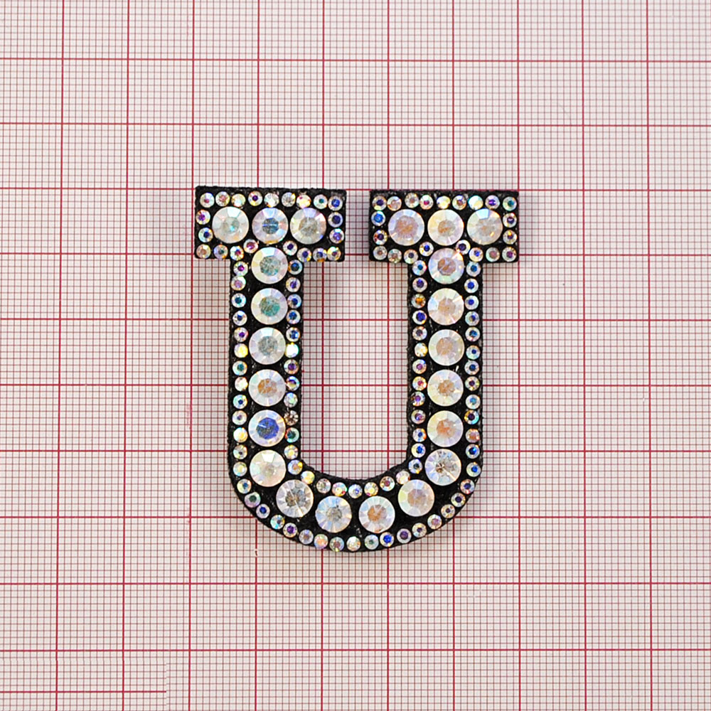 Аппликация клеевая стразы U 5,5*6см,, черный, камни белый хамелеон, шт. Аппликации клеевые Стразы комб.
