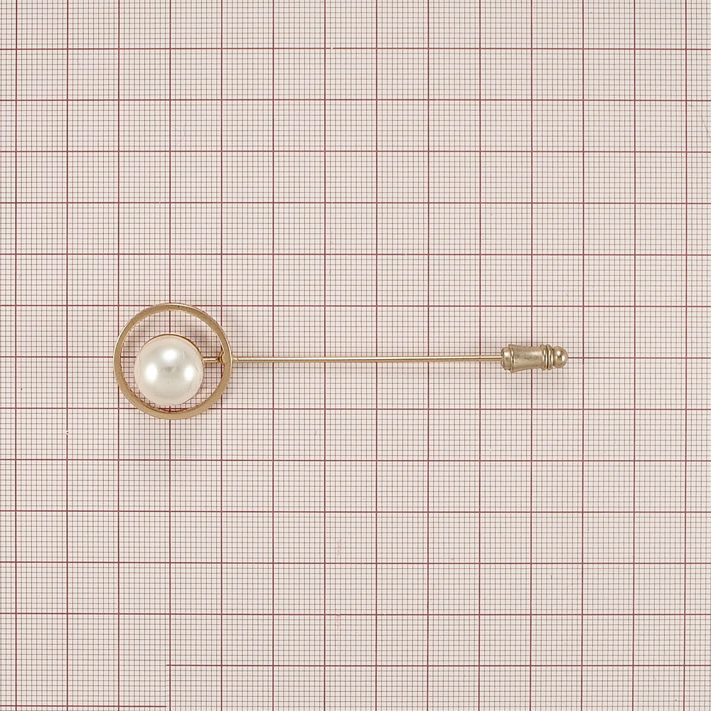 Булавка Жемчуг В Круге 9*2,5см gold и белый жемчуг, шт. Булавки