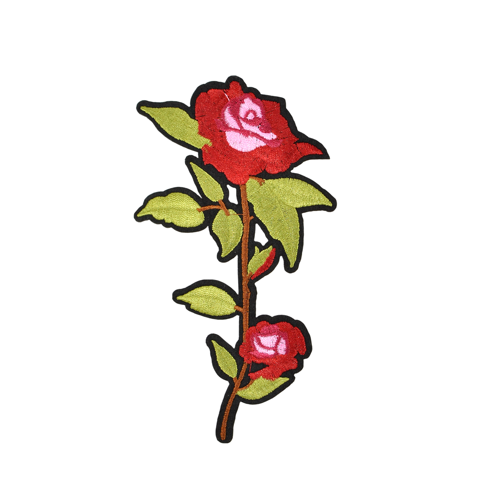 Аппликация клеевая вышитая Роза Нью Доун 17*9,8см бордовый, розово-красный цветок, шт. Аппликации клеевые Вышивка