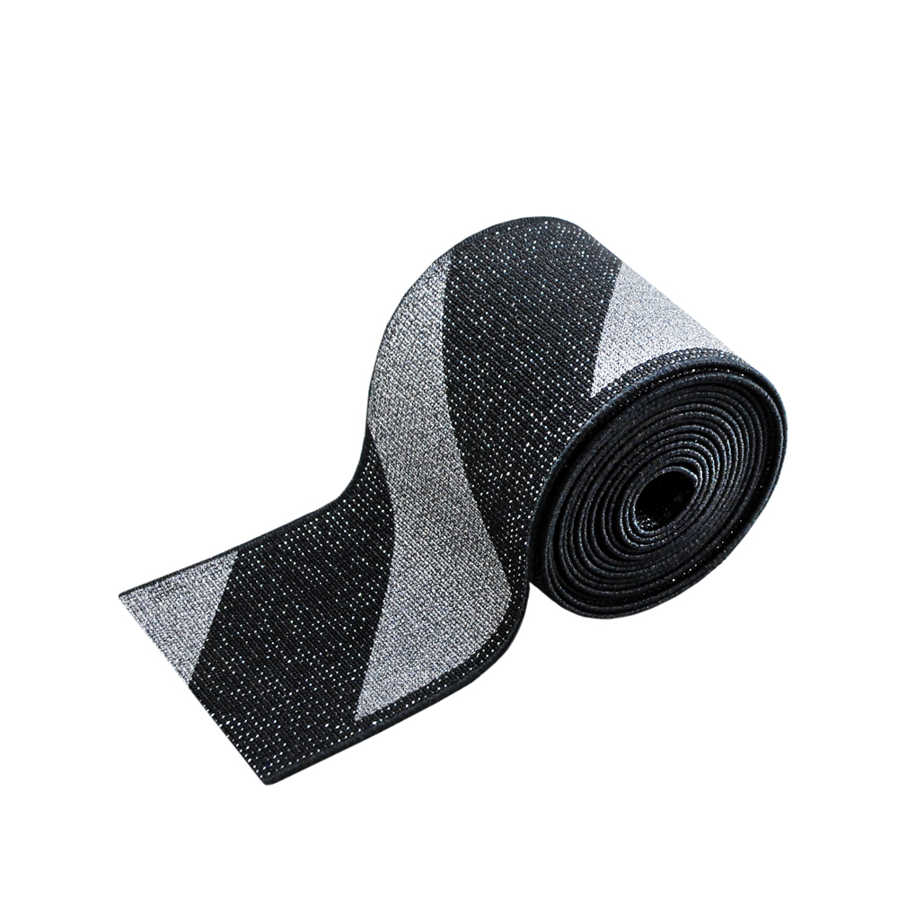 Резинка №40, 6см, Косая линия, черная, серая, серебро, ярд. Резинка