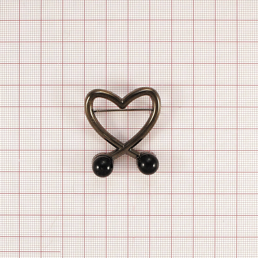 Брошь Сердце 2 камня 4*3,5см black nickel и черный, шт. Броши