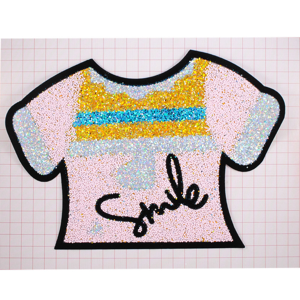 Термоаппликация с глиттером Футболка Smile, 16*23см, черный, розовый, синий, золото, серебро, шт. Термопереводки Голограмма Светоотражалка Глиттер