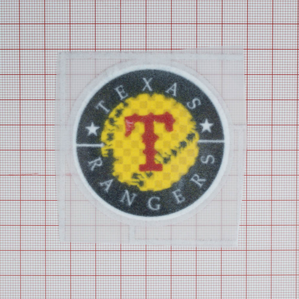 Термоаппликация флок Texas rangers 70*70мм, круглая, красная Т, желтый мяч, белый текст, шт. Термопереводки Флок