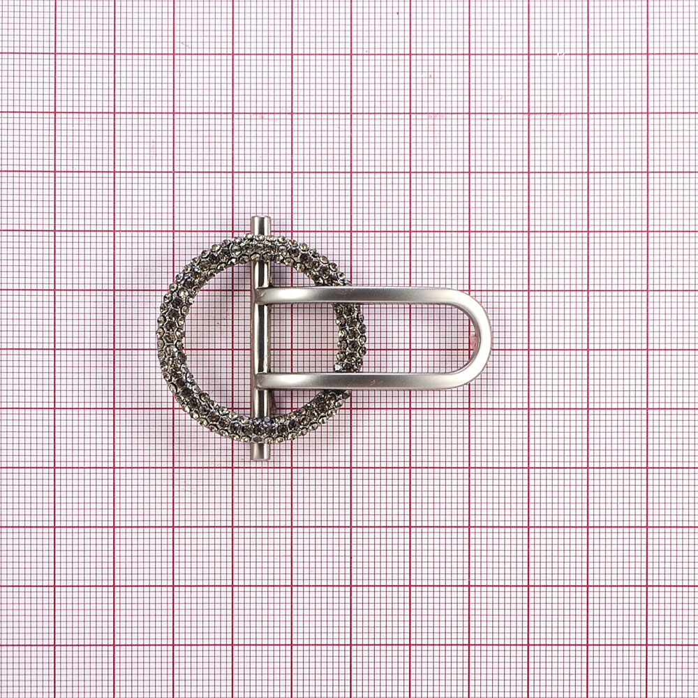 Перетяжка металл и камни Круг, 3,5см, матовый никель, серебро, шт. Перетяжка металл со стразами