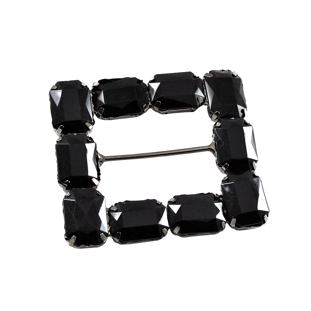 Украшение стеклянное 7539 BN пряжка 3,7см, 10 средних черных камня. Перетяжка металл со стразами