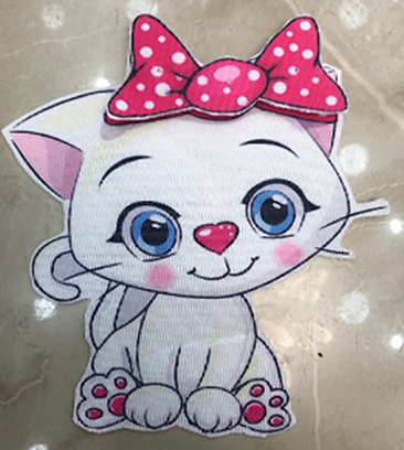 Аппликация тканевая пришивная 3D Кошка с бантиком, 19*17см, белый, розовый, голубой, красный. Аппликации Пришивные Ткань, Органза