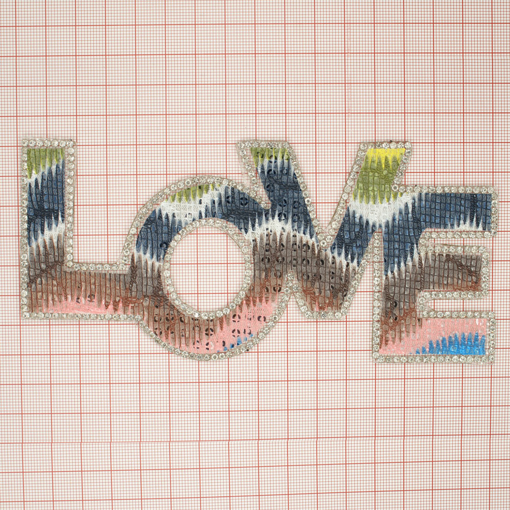 Аппликация клеевая стразы LOVE 16*6мм цветной, белые камни, шт. Аппликации клеевые Стразы комб.