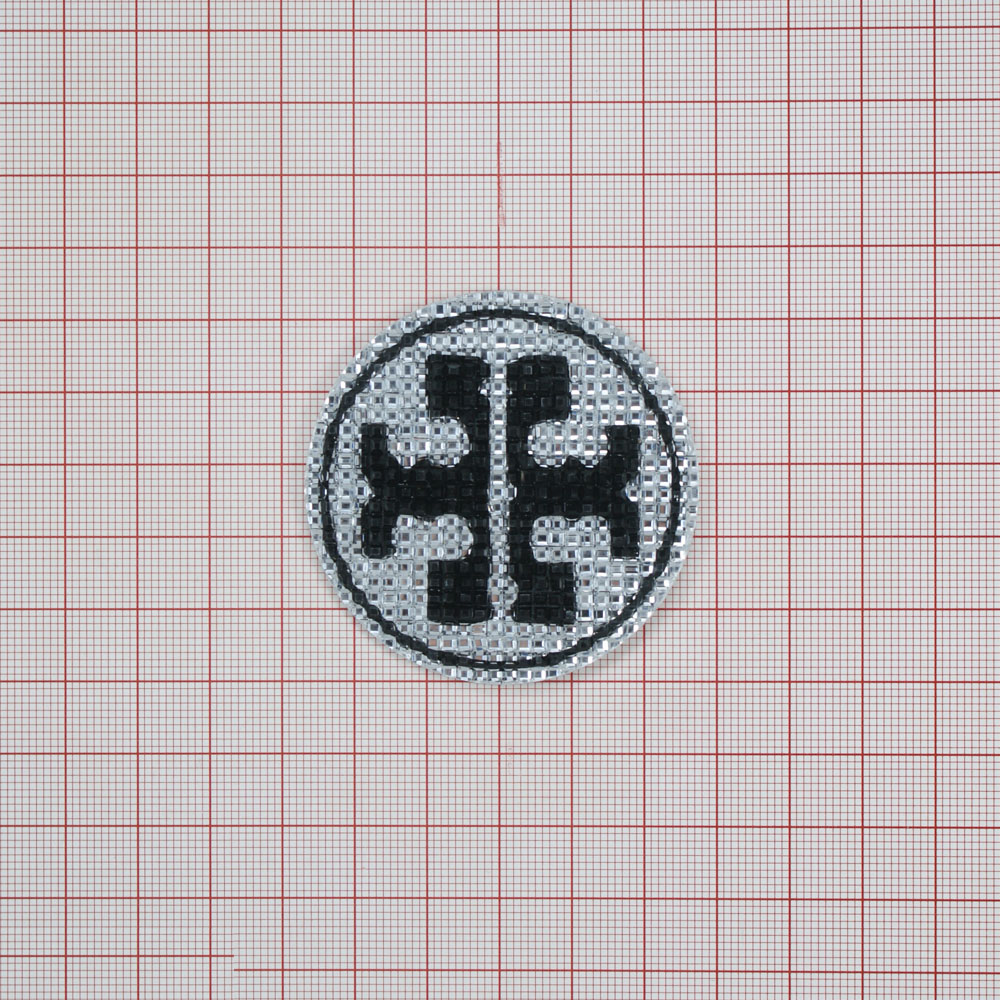 Аппликация клеевая резиновая D125 Крест круг 54мм белый, черный рисунок, шт. Аппликации клеевые Резина, Силикон