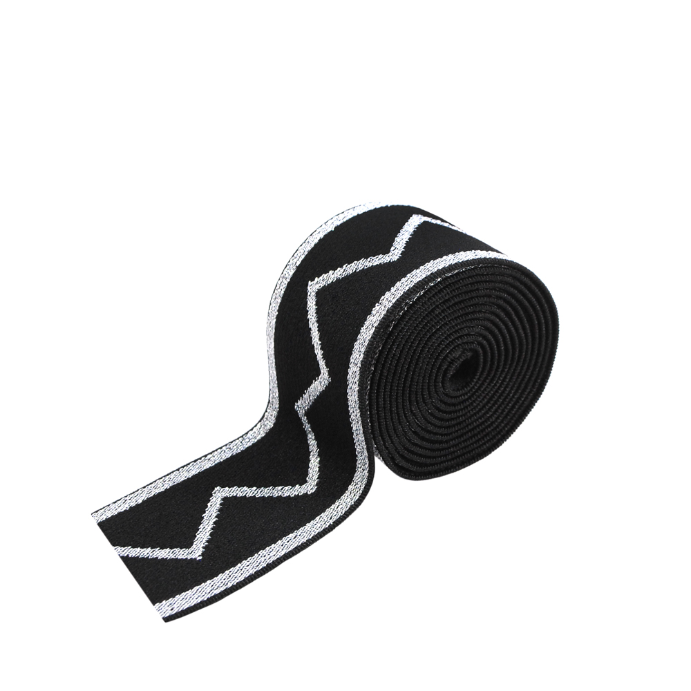 Резинка люрекс Зигзаг 4см, черная, серебряный люрекс, 50ярд. Резинка