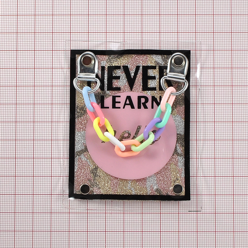 Лейба клеенка c цепочкой, Never, 7,5*9,3см, золото, розовый, черный, шт. Лейба Клеенка