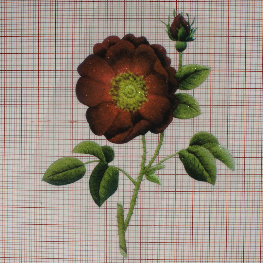 Термоаппликация Цветок Шиповник бордо 10,8*14,6см, цветная, шт. Термопереводки Цветы, Птицы