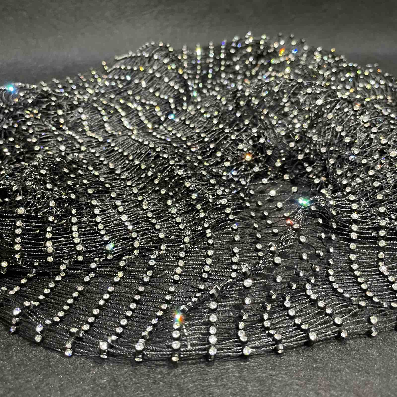 Сеть со стразами 2мм, 20*90см черная+стразы (белые), шт. Полотна из страз