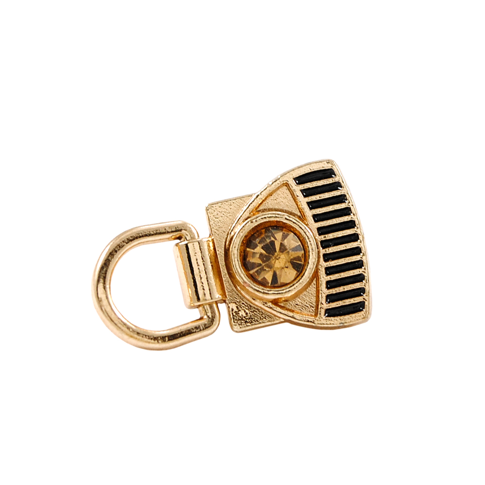 Петля обувная металл с хольнитеном, 2.4*1.5см, gold, камень топаз, черная эмаль, шт. Петля обувная