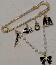 Булавка (туфли, панама, 5, кофта, бант), 6см, золото, черный, белый, бусины, шт. Булавки