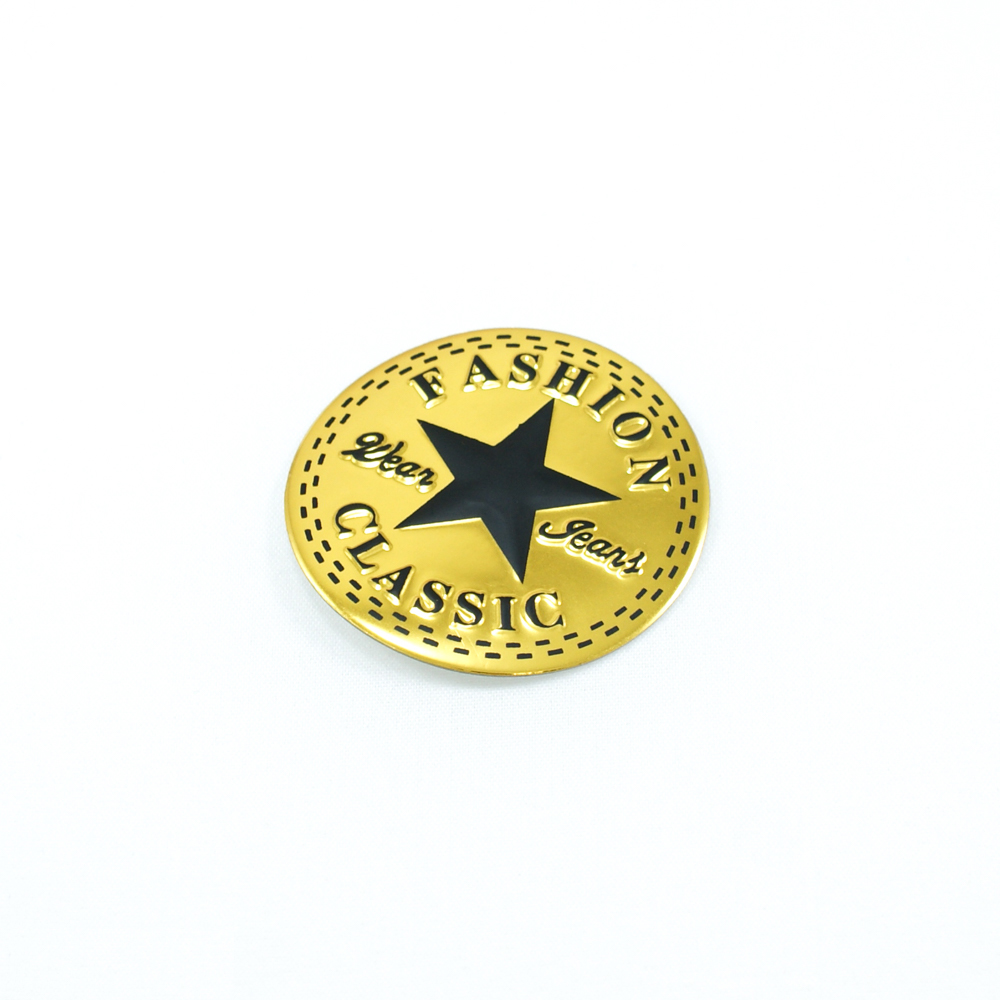 Лейба пластик Fashion звезда круглая 4см золото, черный . Лейба Пластик
