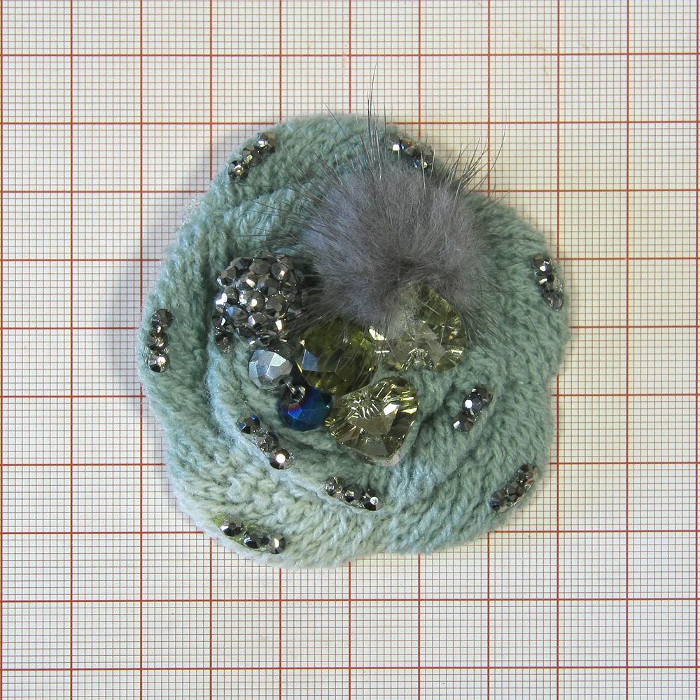 Аппликация декор обувная 25а Роза вязаная серая, бусины, мех, СТРАЗЫ, шт. Аппликации Пришивные Цветы Банты