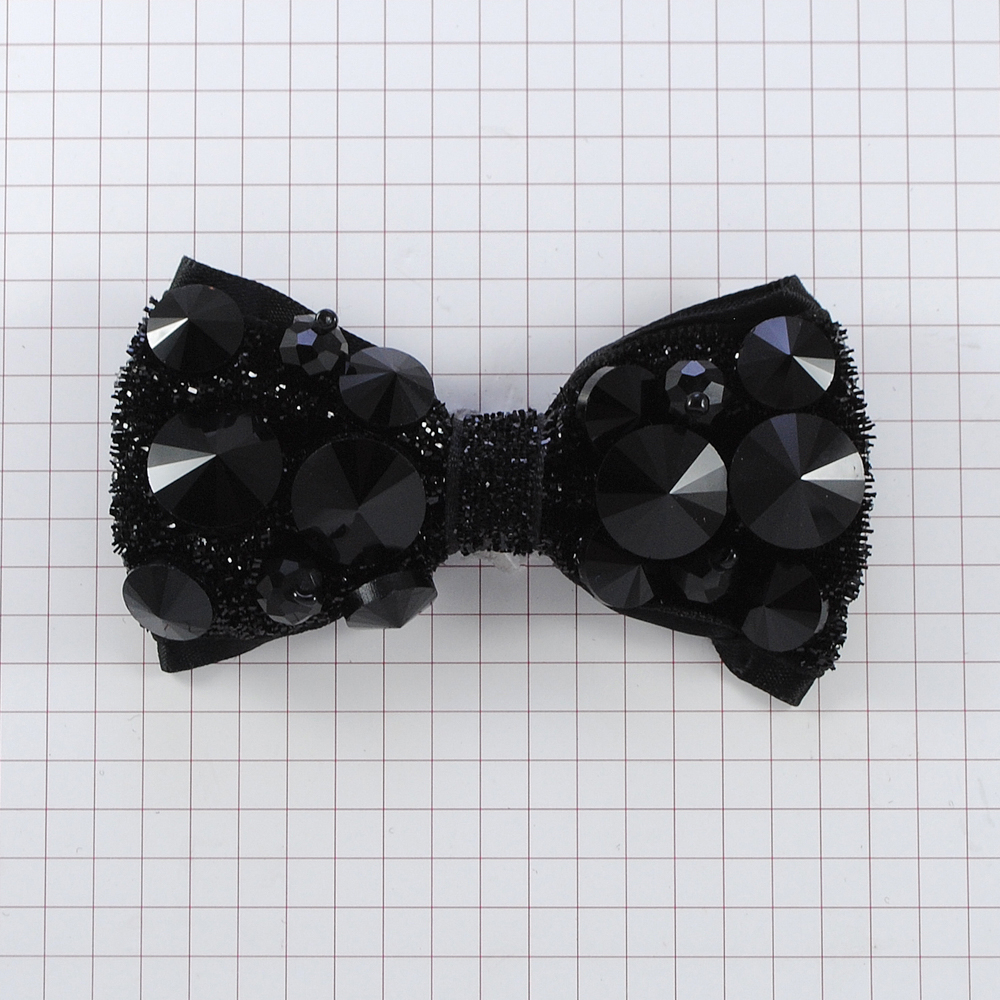 Аппликация декор черный бант на ленте с люрексом, черные камни. Аппликация Декор