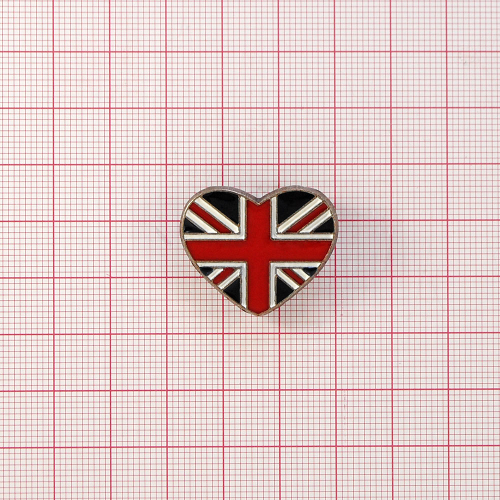 Брошь Сердце GB 28*22мм ANTIK, белая, черная и красная эмали, шт. Броши