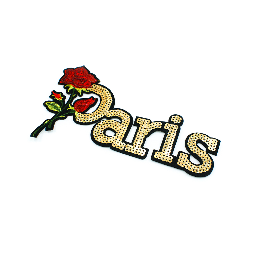 Аппликация клеевая пайетки Роза, Paris 21*12см зеленые,светло-зеленые и красные нити, красные и золотые пайетки. Аппликации клеевые Пайетки