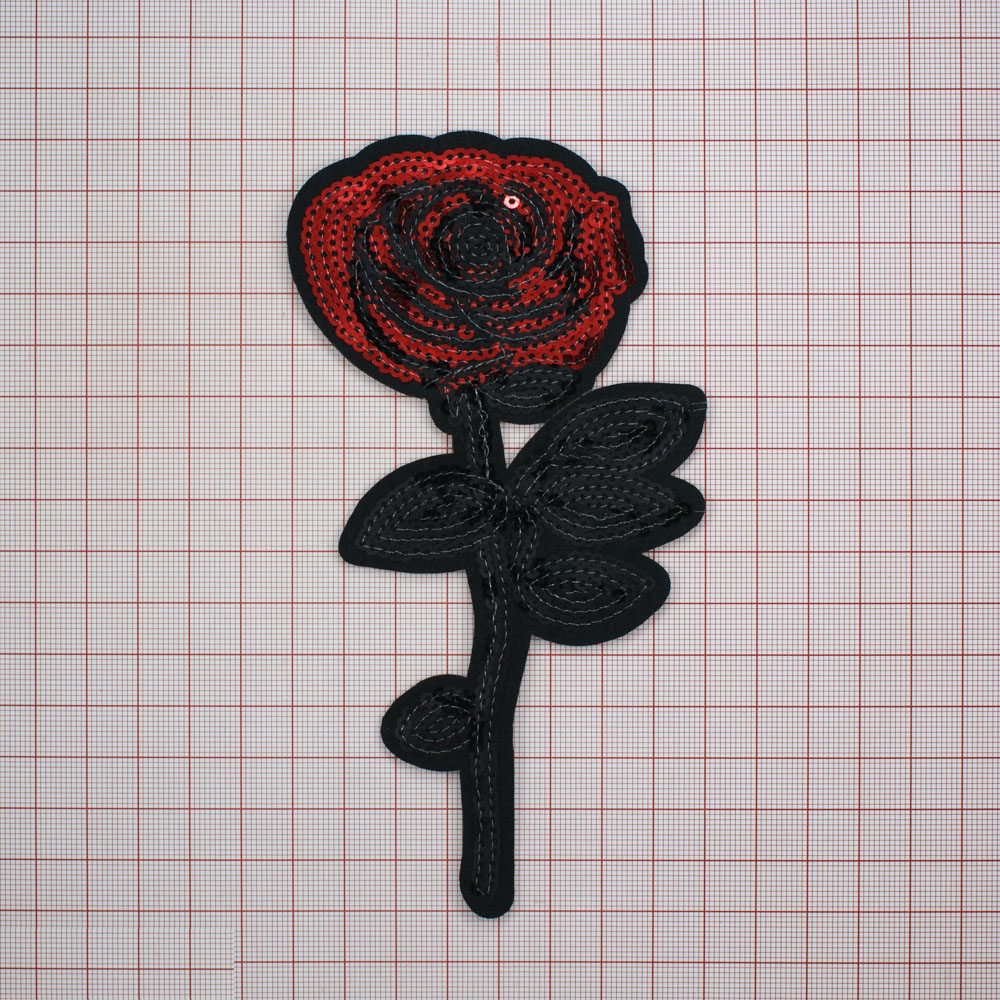 Аппликация клеевая пайетки Роза 15*8,3см черный, красные пайетки. Аппликации клеевые Пайетки