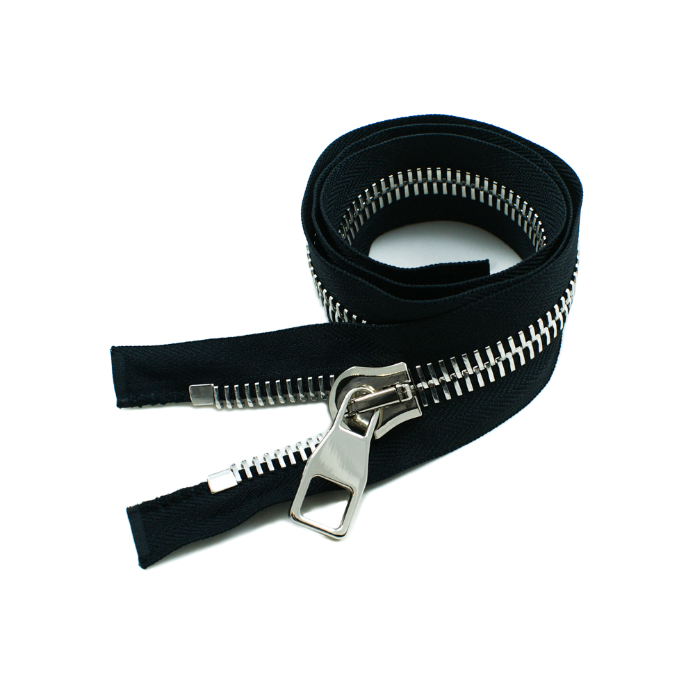 Змейка металлическая №15 80см, О/Е, Nickel и черная ткань, шт. Змейка Металл