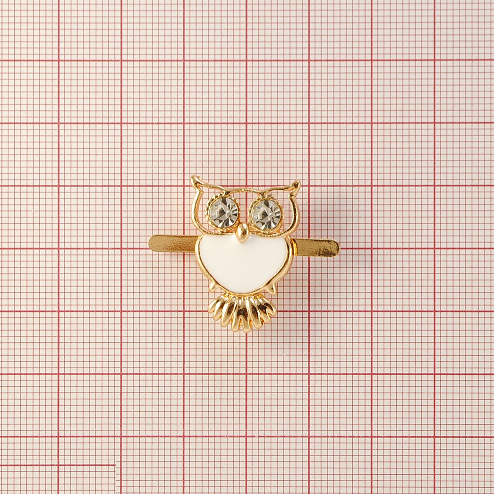 Краб Камни в металле Сова 18*23мм золото, белые камни, белая эмаль, шт. Крабы Металл Цветы, Жуки
